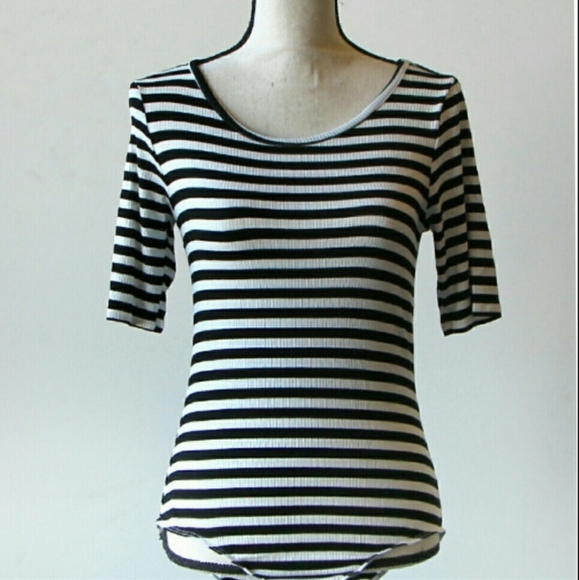 Black Striped Button Body Suit - Picture 2 of 4